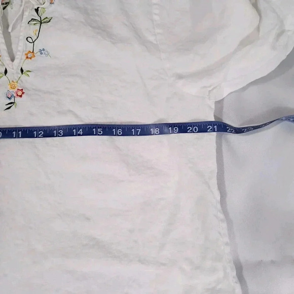 Talbots White Irish Linen Blouse Embroidered Ruffle Sleeve Womens Size Large - Picture 9 of 10